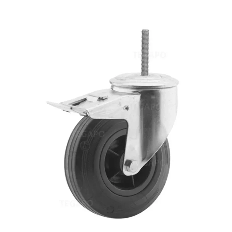 Zwenkwiel rubber 125 3KO M12x35mm met rem