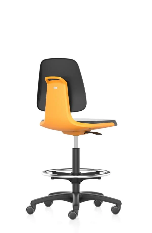 Arbeitsstuhl Labsit mit Rollen von Bimos, Sitzhöhe 560-810 mm, PU-Schaum, Sitzschale orange