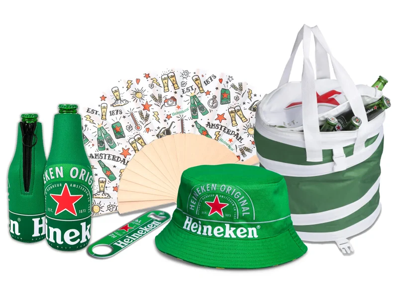 Heineken Picnic Bundle - cool bag, hand fan, 2x bottle coolers, beer opener & bucket hat
