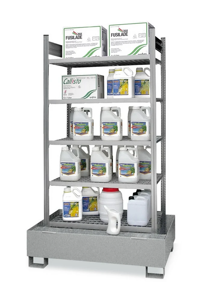 Gefahrstoffregal mit Gitterrosten und Standwanne HxBxT 2000x1060x635 mm - verzinkt
