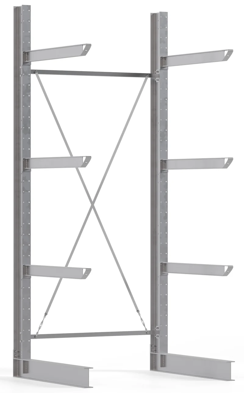 Kragarmregal Schwerlastregal Grundfeld Breite 1.560 mm einseitig feuerverzinkt