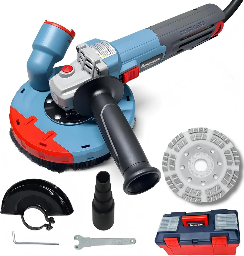 Gebraucht - FANZTOOL Betonschleifer Betonfräse Winkelschleifer Absaughaube mit 1900W bürstenlosem Motor (Diamantschleiftopf 125mm inklusiv)