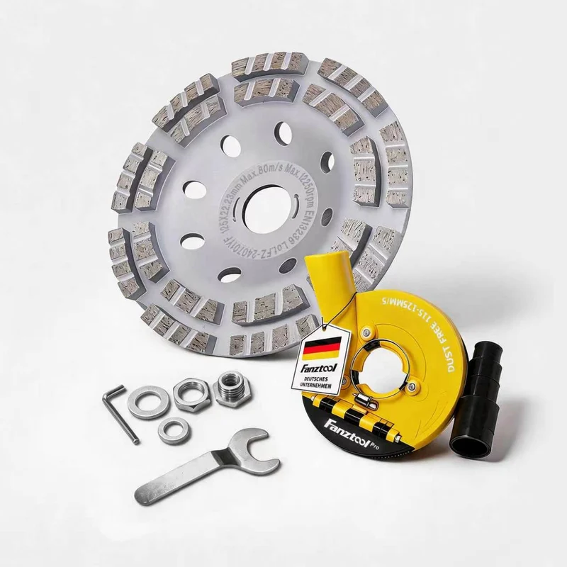 Neuwertig #1P FANZTOOL Pro Absaugaufsatz Absaughaube für Winkelschleifer inkl. 125 mm Diamantschleiftopf PROFI QUALITÄT – Bürsten Auswechselbar – 99% Universal passend – Verstärkter Adapterring – M14 Adapter