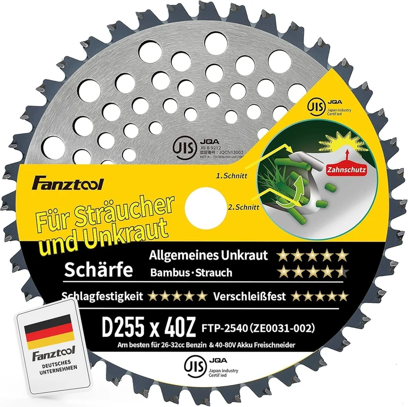 FANZTOOL Kreissägeblatt Freischneider Klinge 255D x 40Z mit Zahnschutz ZWEIFACHER SCHNITT