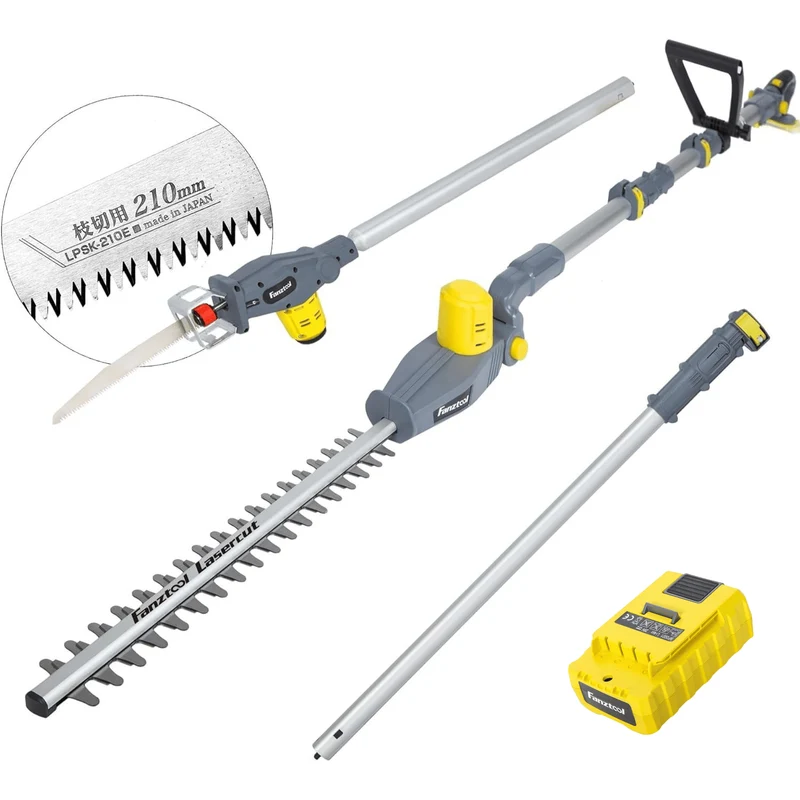 048 FANZTOOL 20V Akku 2-in-1 Hochentaster/teleskop Heckenschere mit 2Ah Akku & Ladegerät, Reichweite bis 5 m