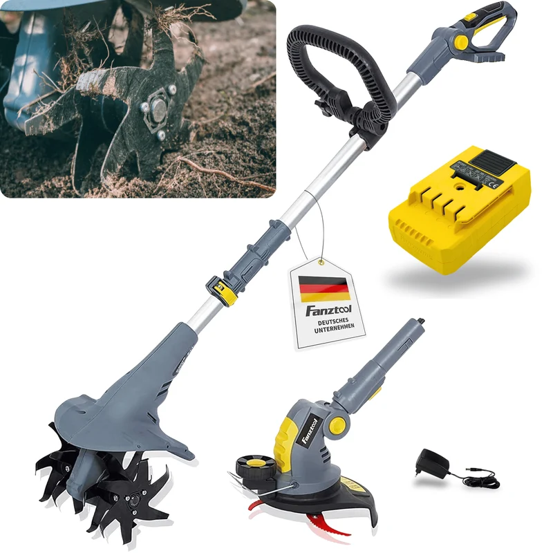 Gebraucht - FANZTOOL 20V Motorhacke Mini-Bodenhacke Bodenkrümler Gartenhacke Kultivator mit 20cm Arbeitsbreite und leistungsstarkem 2,5Ah Li-Ion-Akku von SAMSUNG (Motorhacke+Rasentrimmer Set)
