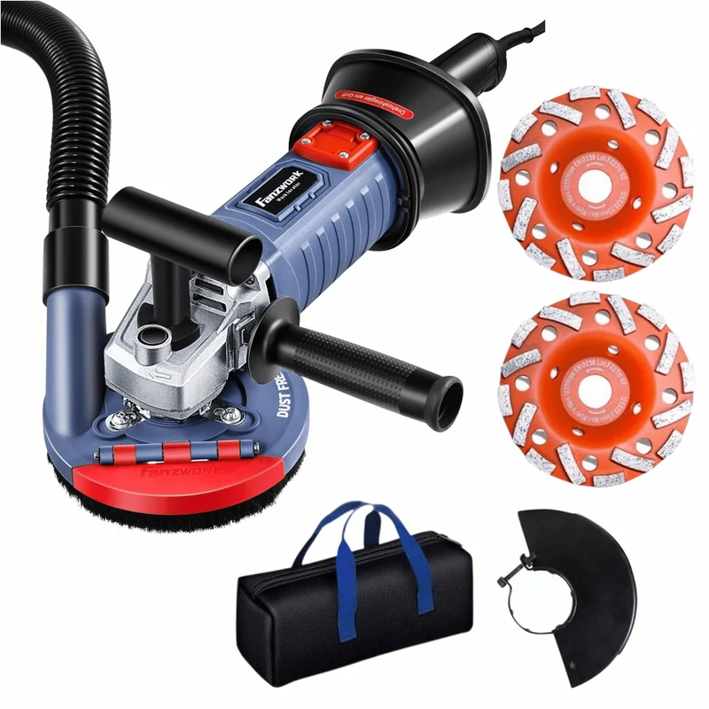 Gebraucht - FANZWORK 1500W Betonschleifer Betonfräse Set, Drehzahlregelbar, inkl. Premium 125mm Diamantschleiftopf, Absaughaube FZ-WB2304B