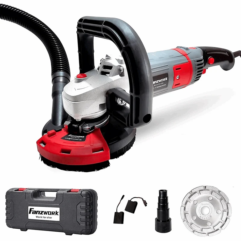 Neuwertig - FANZWORK Betonschleifer Betonfräse Set mit Diamantschleiftopf und Absaughaube (1500W/125mm) FT2302