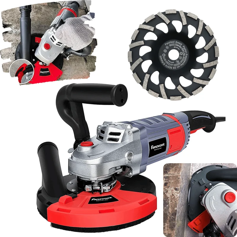 Neuwertig - FANZWORK Betonschleifer Betonfräse 2000W Set mit 180mm Diamantschleiftopf und Absaughaube FT-2301