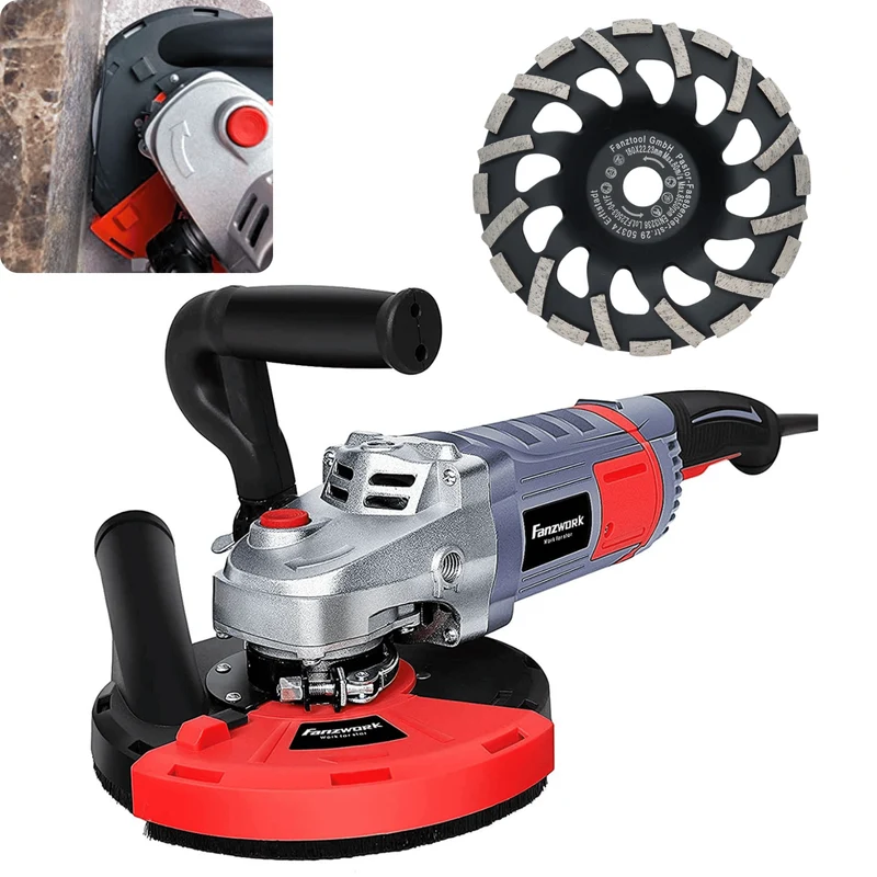 Gebraucht - FANZWORK Betonschleifer Betonfräse 2000W Set mit 180mm Diamantschleiftopf und Absaughaube FT-2301