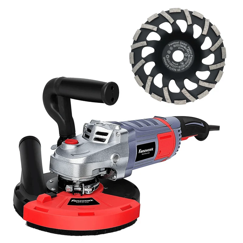 FANZWORK Betonschleifer Betonfräse 2000W Set mit 180mm Diamantschleiftopf und Absaughaube FT-2301